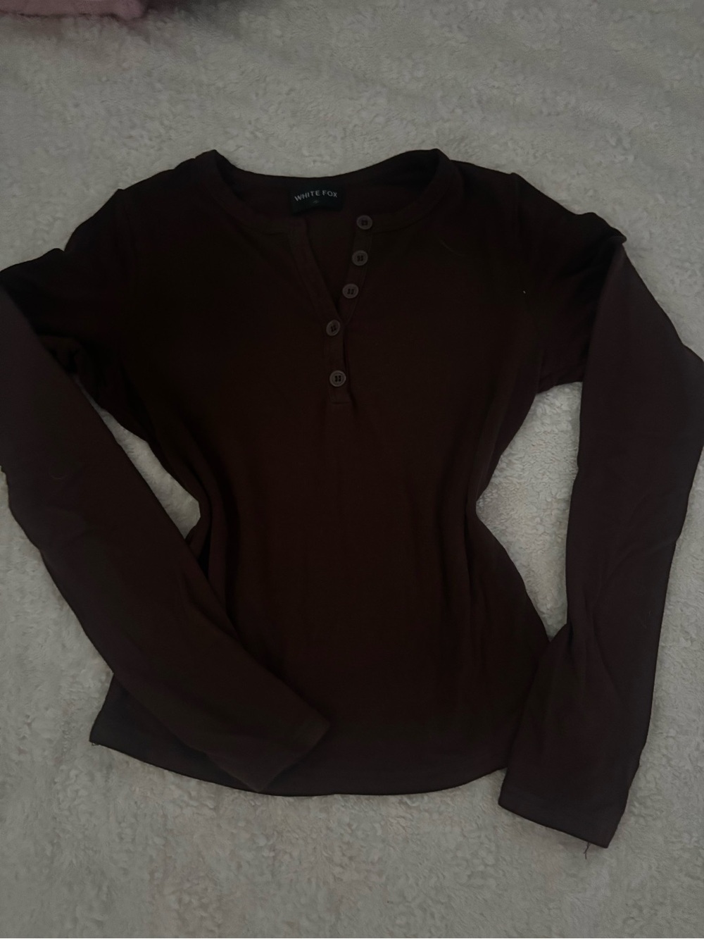 White Fox Boutique Dark Brown Long Sleeve Henley Top